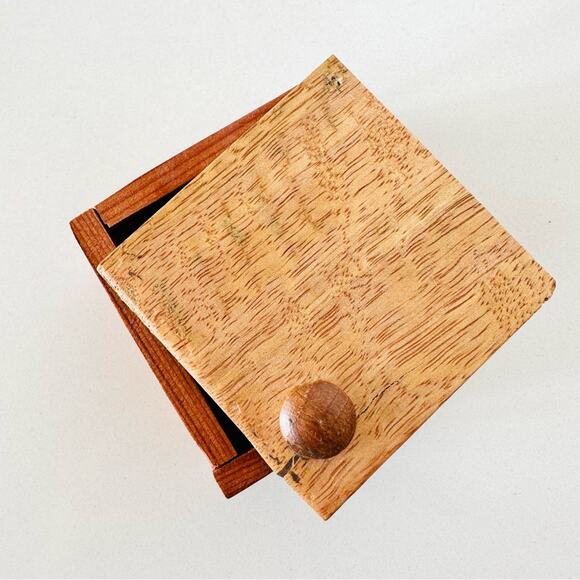 VINTAGE Handmade Light Wooden Square Storage Decorative Spice Jewelry Box Lid - Picture 5 of 10